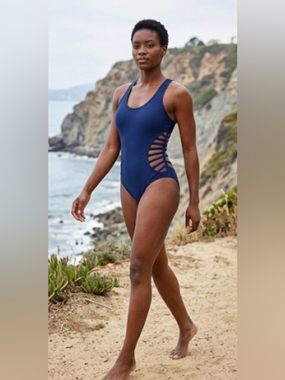 Navy Blue Halter Cut Out Side Swimsuit Size [M]